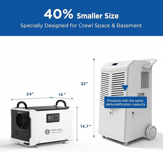 155 Pints Commercial Dehumidifier with Pump and Drain Hose, Energy Star Certified Crawl Space dehumidifier, Industry Water Damage Unit for up to 6,000 sq ft Basements
