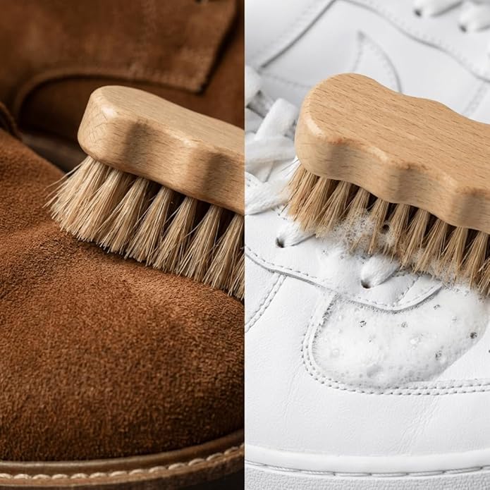 Shoe Cleaning Kit & Boot Brush, Soft Bristle 100% Pure Boar Hair Shoe Brush for Leather Boots & Sneakers, Premium Shoe Care Kit with Cotton Cloth for Gentle Cleaning & Polishing