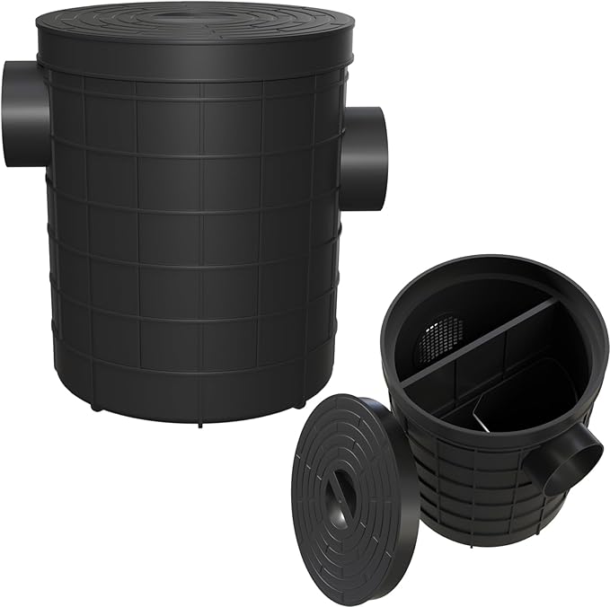 Commercial Grease Trap, Lightweight PE Plastic Grease Interceptor Trap Side Inlet Waste Oil Water Separator for Kitchen Sink Restaurant Wastewater Easy Install