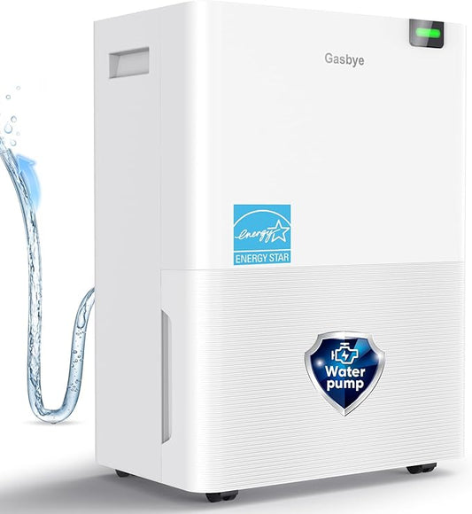 Gasbye Energy Star 2026 Dehumidifier with [𝗥𝗲𝗽𝗹𝗮𝗰𝗲𝗮𝗯𝗹𝗲 Pump] for Basement – [44dB Quiet, Easy to Clean & Clog-Free], Max 75 Pints/Day, 16.5ft Drain Hose, Auto Shut-Off, Auto-restart, White