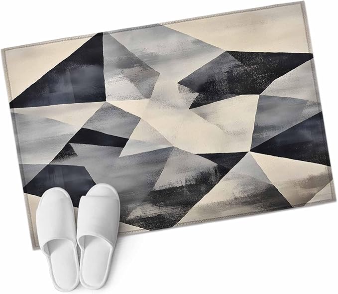 Color Block Entryway Rug 2'x3', Modernism Blue Beige Line Abstract Art Small Area Rug Non-Slip Front Door Mat Washable Floor Carpet for Indoor Entrance Kitchen Bathroom