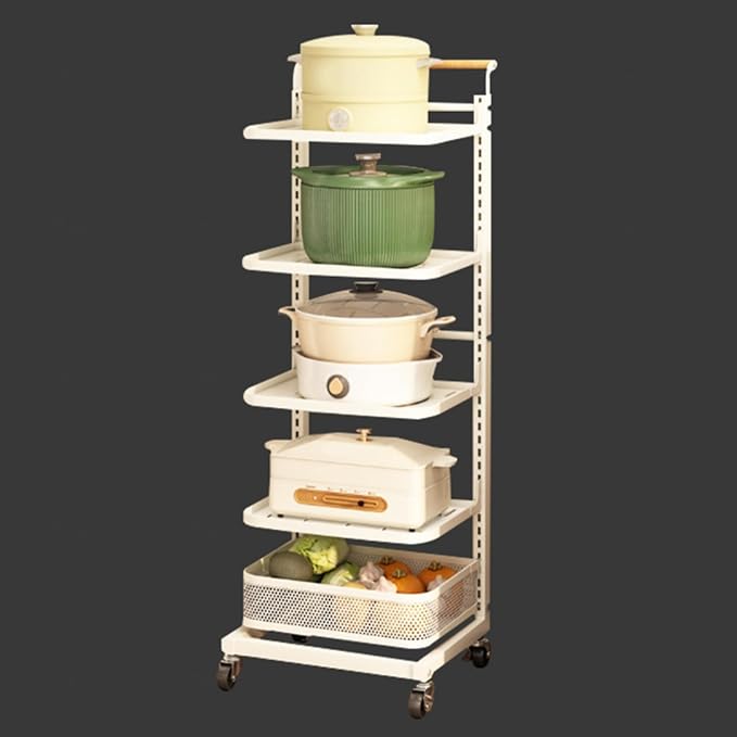 Pot Lid Holder Pan Stand Rack for Saucepans White Kitchen Cupboard nizer with 5 Boards and 1 Basket