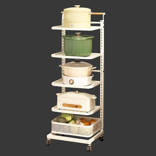 Pot Lid Holder Pan Stand Rack for Saucepans White Kitchen Cupboard nizer with 5 Boards and 1 Basket