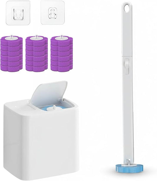 2026 New Disposable Toilet Brush, Disposable Toilet Cleaning System, Ocean/Lemon/Lavender 3 Aromatherapy, Includes Disposable Cleaning Stick, Storage Box and Scented Refill Tabs (White-Lavender*18)