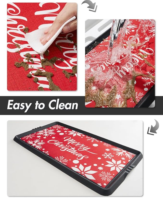 SUPENUIN Christmas Boot Tray Mat - Heavy Duty Snow & Water Catch Tray, Waterproof Rubber Shoe Mat with Lip for Entryway, Indoor & Outdoor Holiday Decor Storage (16"x27.5")