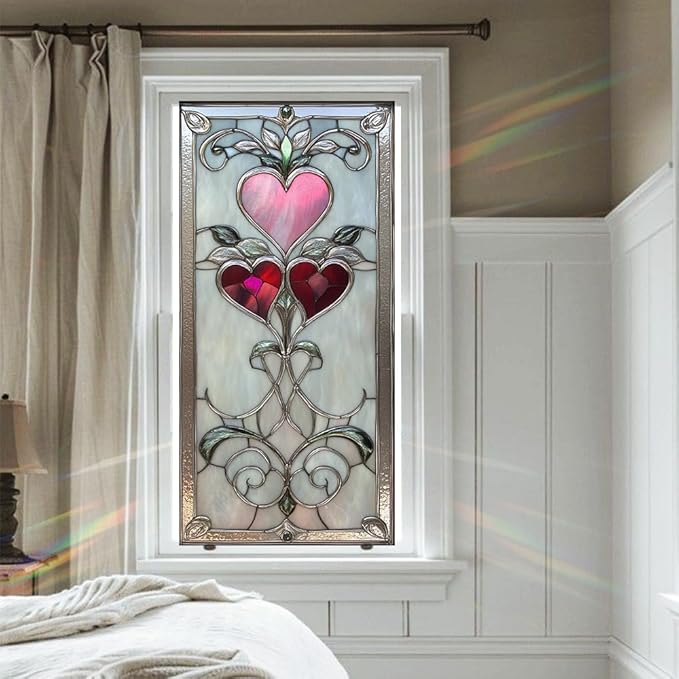 Window Film Heart Pattern Decorative Privacy Vinyl Window Film for Home Bathroom Bedroom Entryway Adds Soft Light Filtering and Romantic Style 17.3 x 39.4 Inch