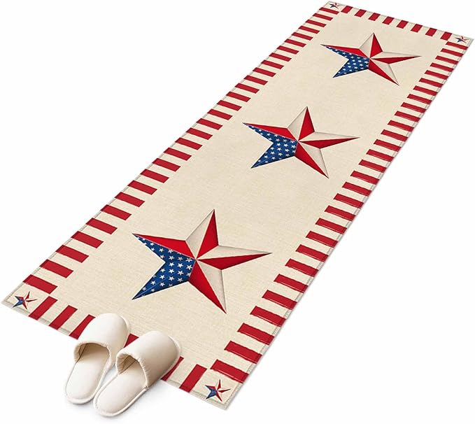 Farmhouse American Flag Pentagram Runner Rug 2'x6', Hallway Runner Rugs Washable Non-Slip Bedside Floor Mats Carpet for Kitchen Bedroom Laundry Room Bathroom
