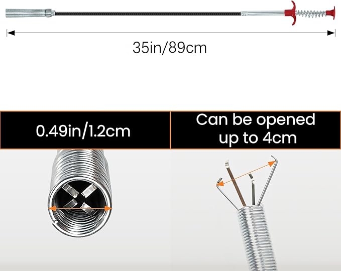 Drain Snake, 35-Inch Drain Clog Remover Tool, Flexible Grabber Claw for Bath Tub, Toilet, Kitchen Sink & Sewer