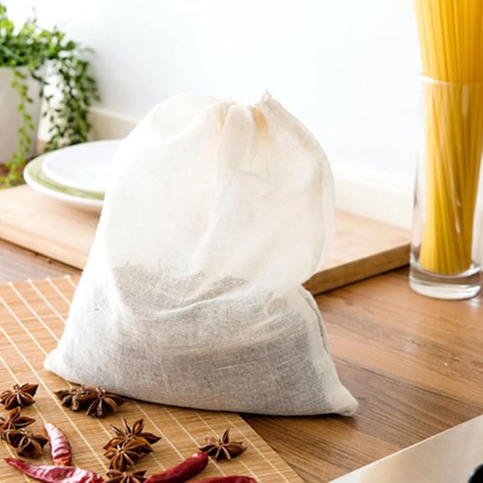Generic 20pcs Reusable Cotton Muslin Drawstring Tea Bags 10x15cm Stew Seasoning Soup Filter Bags for Cooking, Botanical and Flavor Infuser Sachets, Natural Kitchen Filter Pouches