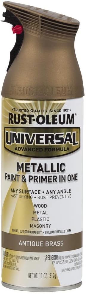 Rust-Oleum 260728 Universal All Surface Metallic Spray Paint, 11 oz, Antique Brass