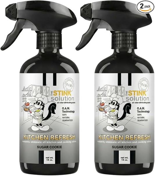 The Stink Solution Kitchen Odor Eliminator For Strong Odor: Garbage Can & Refrigerator Deodorizer, Cooking & Trash Smell Remover 2 16 oz Bottles (Sugar Cookie Scent)