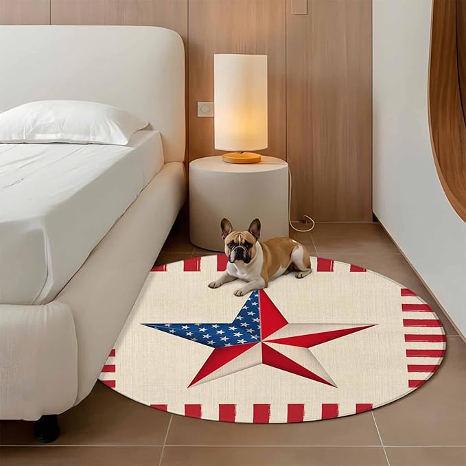 Farmhouse American Flag Pentagram Large Round Rug 8Ft, Circle Area Rugs Washable Non Slip Indoor Floor Mats Carpet for Living Room Bedroom Dining Room Home Decor