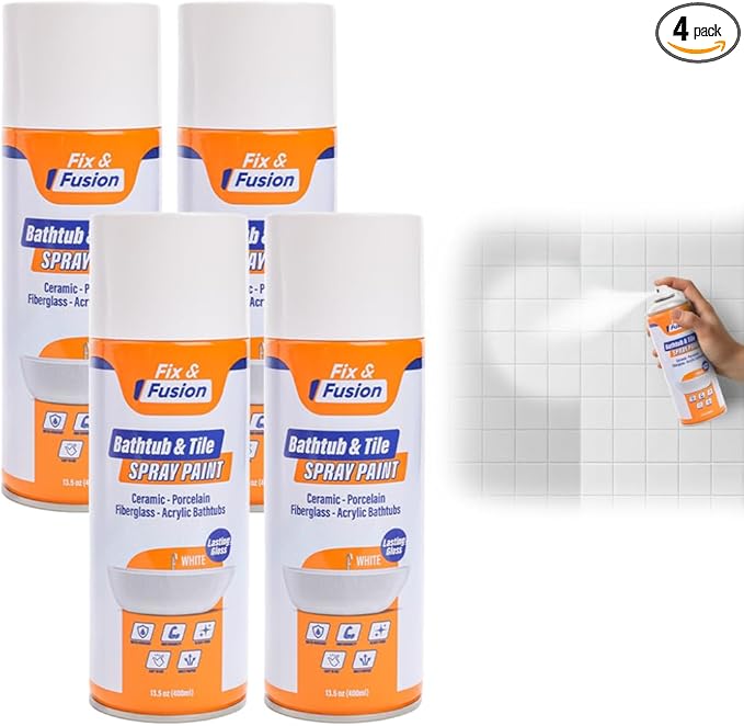 Fix & Fusion Bathtub & Tile Spray Paint, Multi-Surface Coating for Bathroom & Kitchen, High Adhesion, Water-Resistant, for Porcelain, Ceramic, Fiberglass, Countertops & More, White 13.5 oz (Pack of 4)