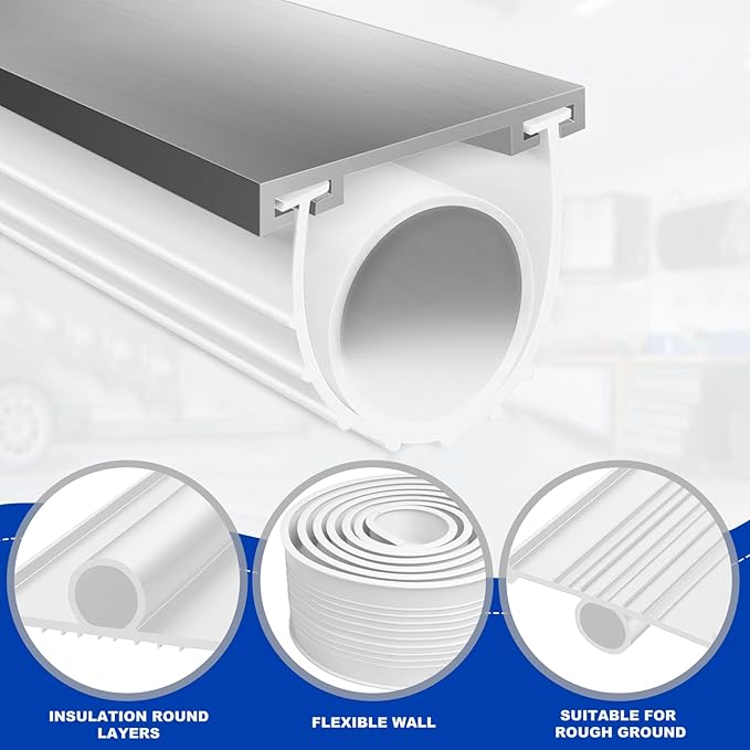 DGSL Garage Door Seals Bottom Rubber，Weather Stripping Sealing Strip Replacement, Universal Weatherproof Threshold Buffering (White, 10Ft)
