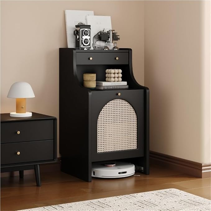 Sweeper Robot Vacuum Cleaner Storage Cabinet, Hidden Entryway or Living Room Cabinet with Doors, Sofa Sideboard Adaptable for Living Room, Entryway or Balcony(Black,45cm/17.7in)