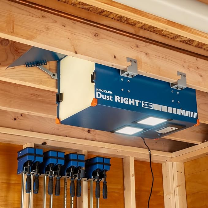 Rockler Dust Right Compact Ceiling Air Filtration Unit - Ceiling-Mounted Ambient Air Cleaner for Woodworking Shops - Low-Profile Filtration System with Triple Filters, & Wireless Remote Control