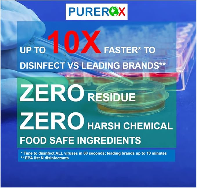 PUREROX disinfectant (16oz, 3pk) Eliminate 99.9999% bacteria, viruses norovirus, and bloodborne pathogens, and fungi Hypochlorous. No Rinse. Suitable for All Surfaces.