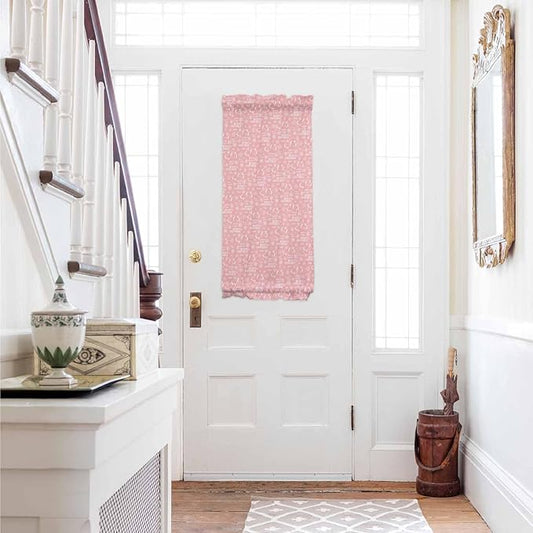 Christmas French Door Curtain Panel for Front Door, Pink Merry Christmas Snowflakes Winter Slidelight Door Curtains with Tieback Light Filtering Privacy Panels for Doorway Entryway 25"x 40"