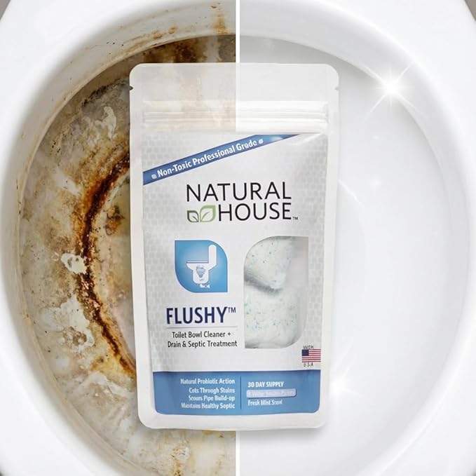 Natural House Flushy - Probiotic Toilet Bowl Cleaner Pods - Septic Safe - Removes Hard Water Stains - Fresh Mint Scent - 20 Pack
