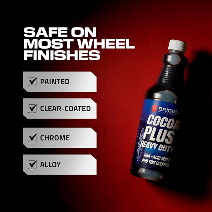 Wheel and Tire Cleaner – Acid Free, Concentrated 6:1 Rim Cleaner Spray – Professional Brake Dust Remover – Briggs Cocoa Plus, Safe for Chrome, Painted & Alloy Wheels – 32oz
