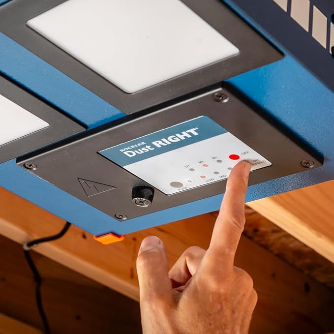 Rockler Dust Right Compact Ceiling Air Filtration Unit - Ceiling-Mounted Ambient Air Cleaner for Woodworking Shops - Low-Profile Filtration System with Triple Filters, & Wireless Remote Control