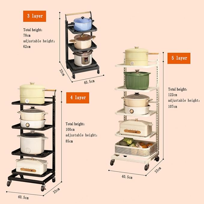 3 Tier Microwave Shelf Stand Kitchen Counter nizer Free Standing Pot Rack Stand with Saucepan Racks Black