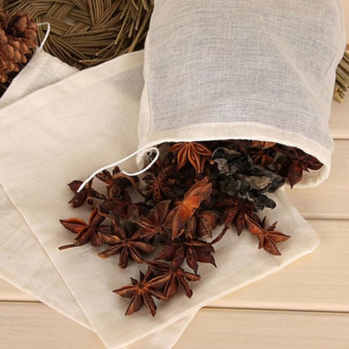 Generic 20pcs Reusable Cotton Muslin Drawstring Tea Bags 10x15cm Stew Seasoning Soup Filter Bags for Cooking, Botanical and Flavor Infuser Sachets, Natural Kitchen Filter Pouches