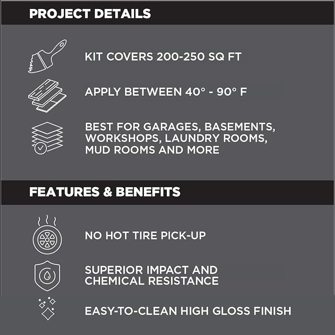 Rust-Oleum 317286 RockSolid Polycuramine Garage Floor Coating, 1 Car Kit, High Gloss Dark Gray
