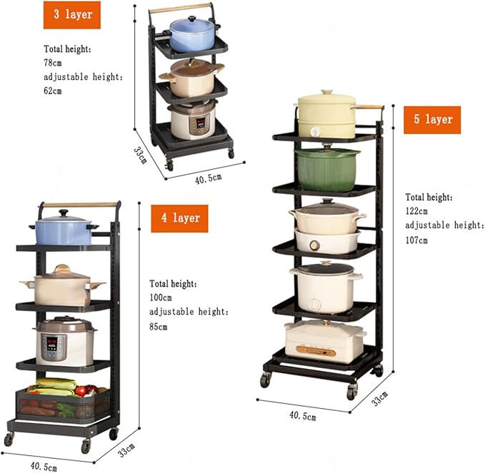 Kitchen Storage Rack with Pot Holder and Shelf Brackets for Drawers Black 3 * 3 Boards
