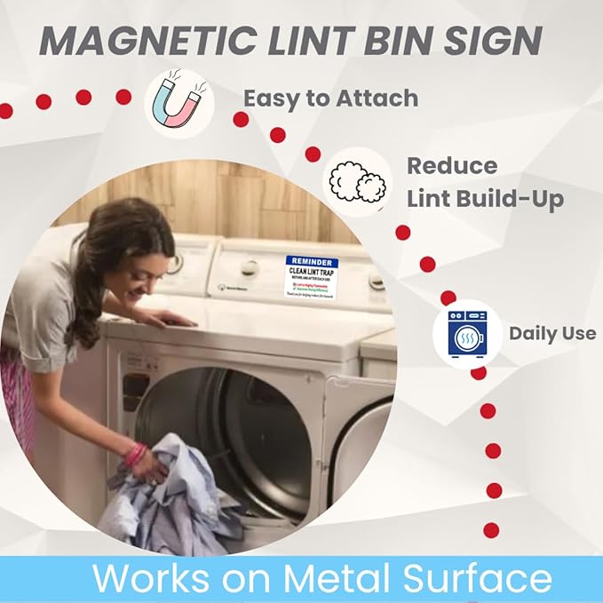 Please Clean Lint Trap Magnet Sticker, Clean Lint Bin Reminder Sign for Dryer, 4x5 Inch Magnetic Lint Bin Sign for Hosts, Rentals, Hotels, Apartments, Laundry Room and Home Use