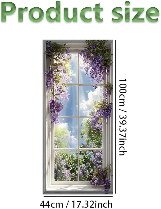 Window Privacy Film 17x39 Inch Wisteria Flower Design Peel and Stick Static Cling Decorative Window Film for Living Room Bedroom Bathroom Glass Door Covering