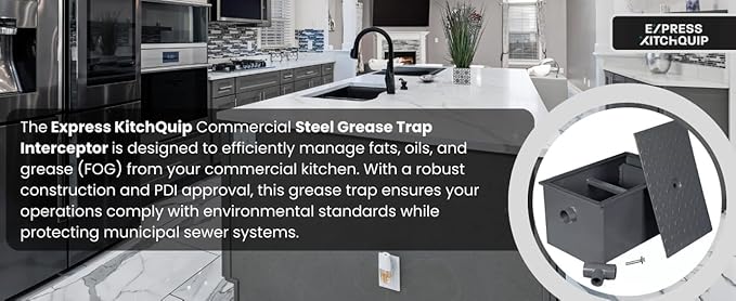 Commercial Grease Trap Interceptor – Heavy Duty Carbon Steel Grease Trap for Restaurant or Food Truck Kitchen Waste - NSF (70 lbs)