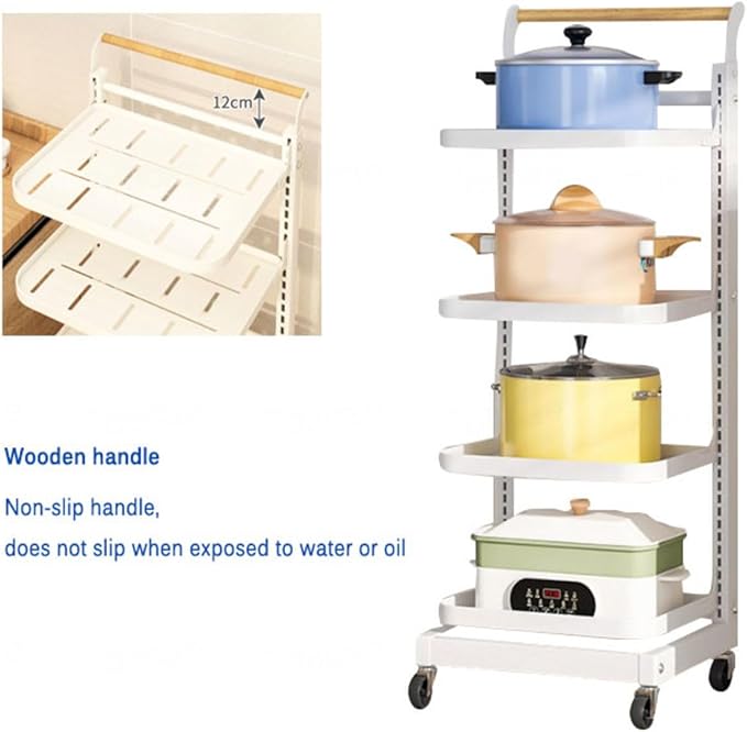 Adjustable Microwave Shelf Stand with Support Brackets Free Standing Kitchen Storage Rack for Countertop nization 3 Tier Tall White Shelves with 5 Boards and 1 Basket