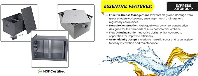 Commercial Grease Trap Interceptor – Heavy Duty Carbon Steel Grease Trap for Restaurant or Food Truck Kitchen Waste - NSF (8 lbs)