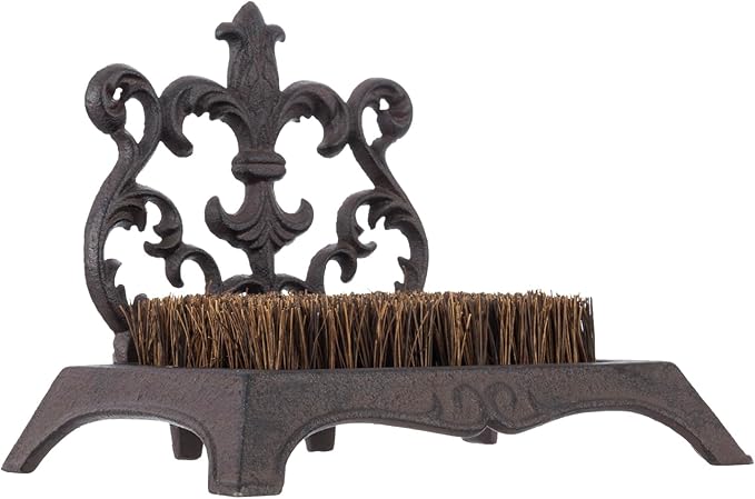 MyGift Heavy Duty Shoe Brush Outdoor, Boot Scraper Scrubber, Boot Mud Cleaning Dirt Remover Brush for Porch, Rustic Dark Brown Cast Iron with Vintage Baroque Scrollwork Design
