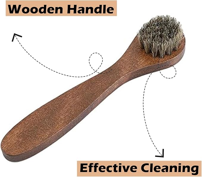 Horsehair Shoe Brush Long Wooden Handle Anti-Slip Horse-Hair Leather Shoe Cleaning Polishing Brush 2Pcs