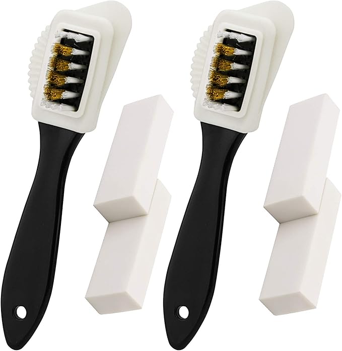 2 Sets of Suede Brush Brush & Nubuck 2 Pieces 4-Way Brush + 4 Eraser, Premium Shoe Cleaner Kit