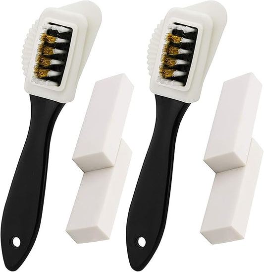 2 Sets of Suede Brush Brush & Nubuck 2 Pieces 4-Way Brush + 4 Eraser, Premium Shoe Cleaner Kit