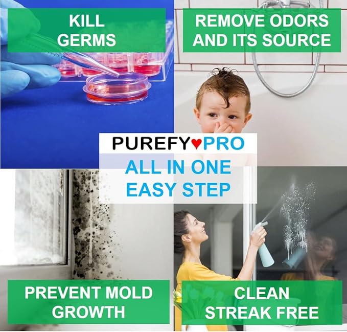 Purefypro Disinfectant Spray (1.7oz, 6 Pack) – Kills 99.9999% Norovirus, HIV, Hepatitis, Flu, Viruses and Drug Resistant Germs, MRSA, VRE, Fungi. No Rinse, No Residue. Suitable All Surfaces.