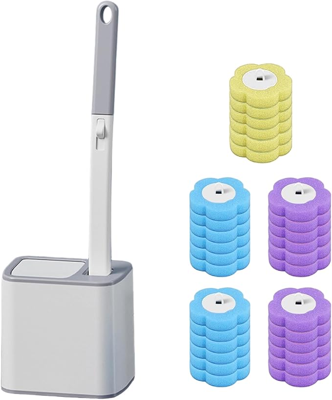 Disposable Toilet Cleaning System|Disposable Toilet Brush with 30 Refill Pads, Wall-Mounted Brush with Replacement Heads and Holders 360 Degree Cleaning for Bathtub Sink Wash Basin