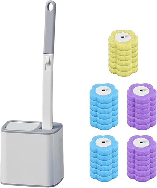 Disposable Toilet Cleaning System|Disposable Toilet Brush with 30 Refill Pads, Wall-Mounted Brush with Replacement Heads and Holders 360 Degree Cleaning for Bathtub Sink Wash Basin