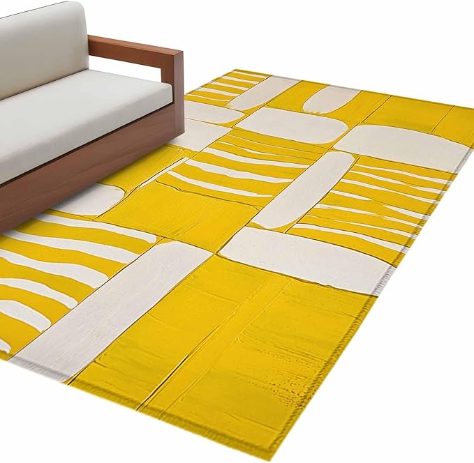 Impressionist Style Area Rugs 2.7'x5', Yellow Abstract Blurred Color Washable Area Rugs Non-Slip Indoor Floor Mats Carpet for Living Room Bedroom Dining Room