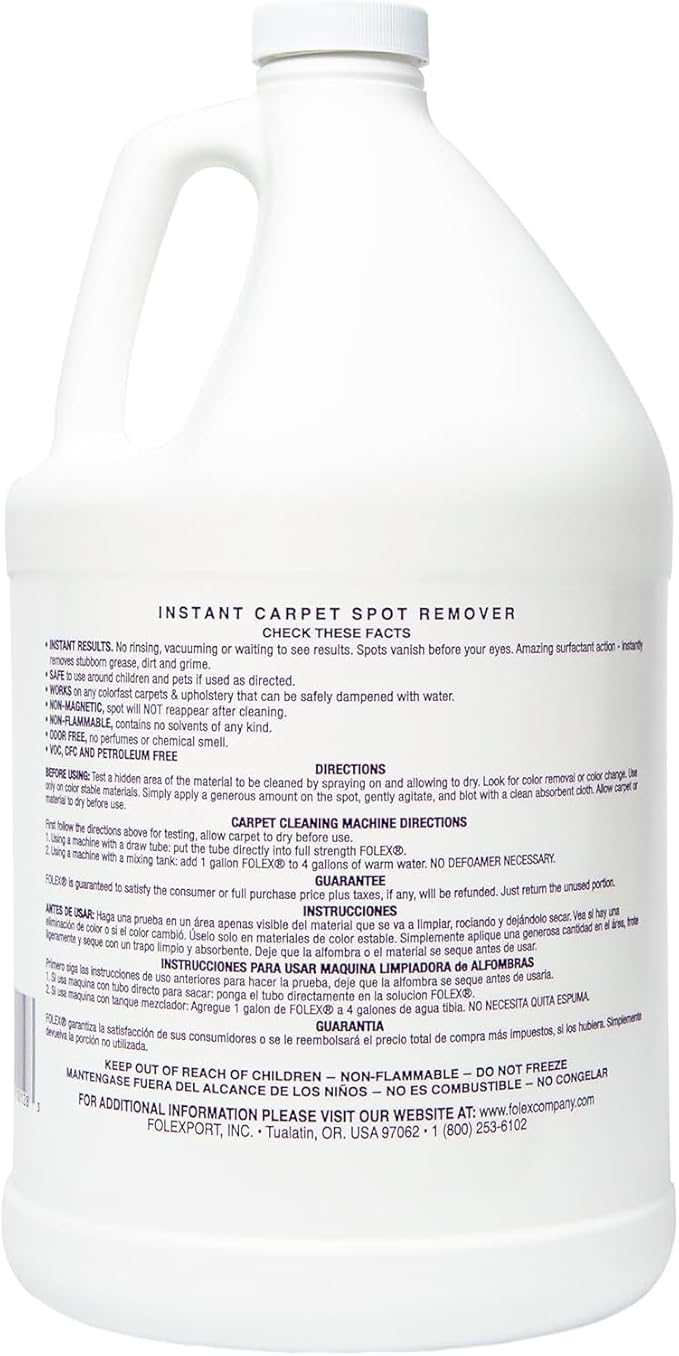 FOLEX Instant Carpet Spot Remover 128 oz - Powerful Stain Remover for Carpets, Upholstery & Rugs - Eliminates Pet Stains, Grease, Red Wine, Food, Makeup & More - With Reusable Cleaning Cloth - 2 Pack