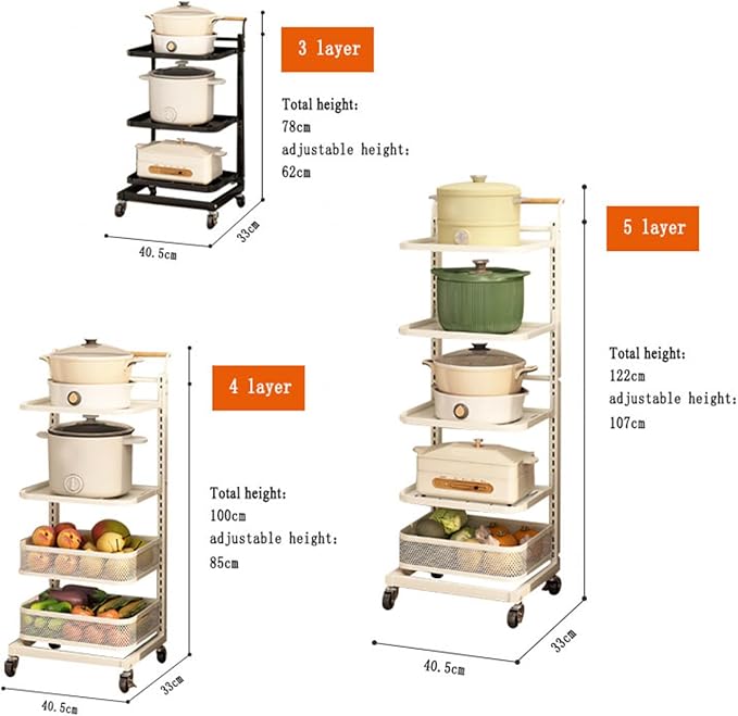 Kitchen Pan Storage Drawer nizer Rack with Wheels and Pot Holder White 5 * 5 Boards