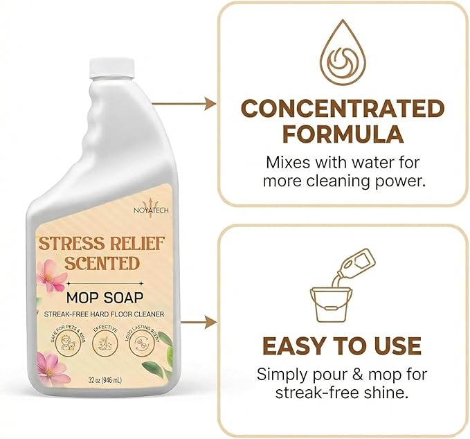NOYATECH Scented Mop Soap – Stress Relief Aromatherapy Floor Cleaner Concentrate | Non-Toxic, Pet Safe, No Residue | Safe for Hardwood, Tile, Marble, Stone & Grout | All Mop Types | Made in USA