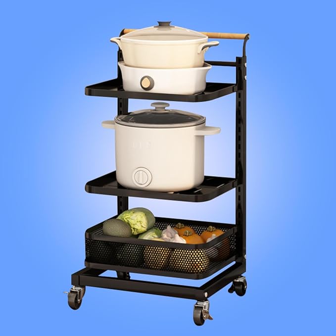 Kitchen Cabinet Storage nizer for Saucepans Baking Trays and Cups Black Includes 3 Shelves 2 Boards and 1 Basket