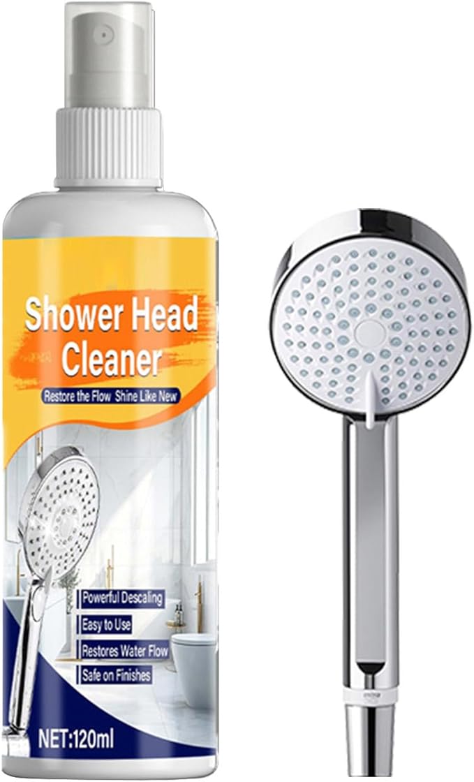 Shower Cleaner Spray - 120ml Multi-Purpose Descaling Solution with Microfiber Polishing Towel, Shower Head Descaling Kit, Limescale and Grime Remover, Hard Water Stain Eraser for Glass Doors Mirrors