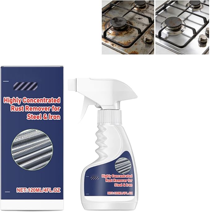 Rust Remover Spray for Metal, Highly Concentrated Rust Remover for Steel Copper Stainless Steel, Heavy Duty Rust Remover Spray No Scrubbing, Fast Acting Rust Stain Remover 4 fl oz (1PC)