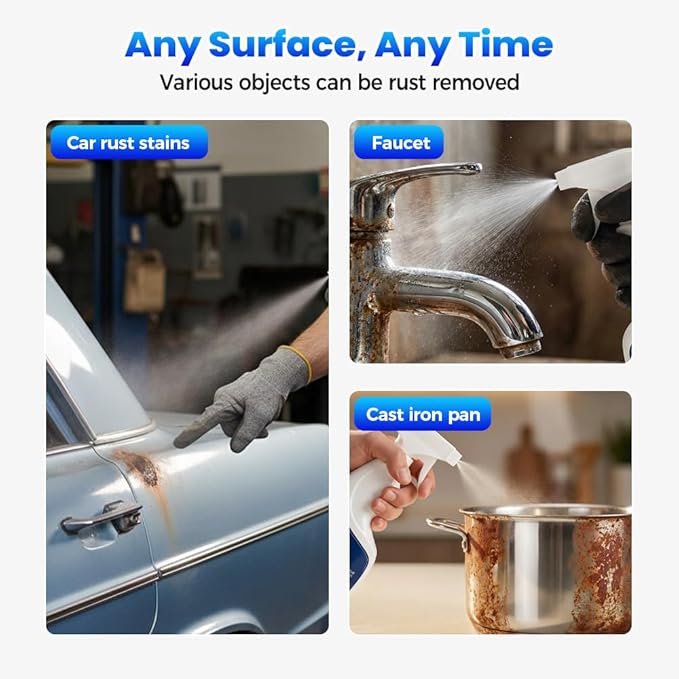 Rust Remover Spray for Metal, Powerful Rust Remover Heavy Duty Metal Cleaner, Multipurpose Rust Stain Remover for Metal, Stainless Steel, Automotive Parts, Fast Acting (1PCS)
