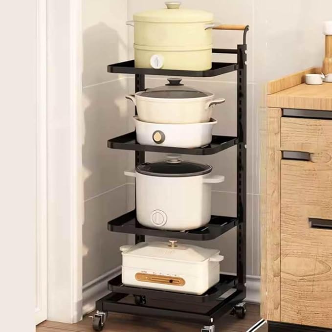 Floor Standing Pan Rack nizer with Drawers for Pots and Pans Storage Kitchen Shelves Free Standing Cupboard nizer Black